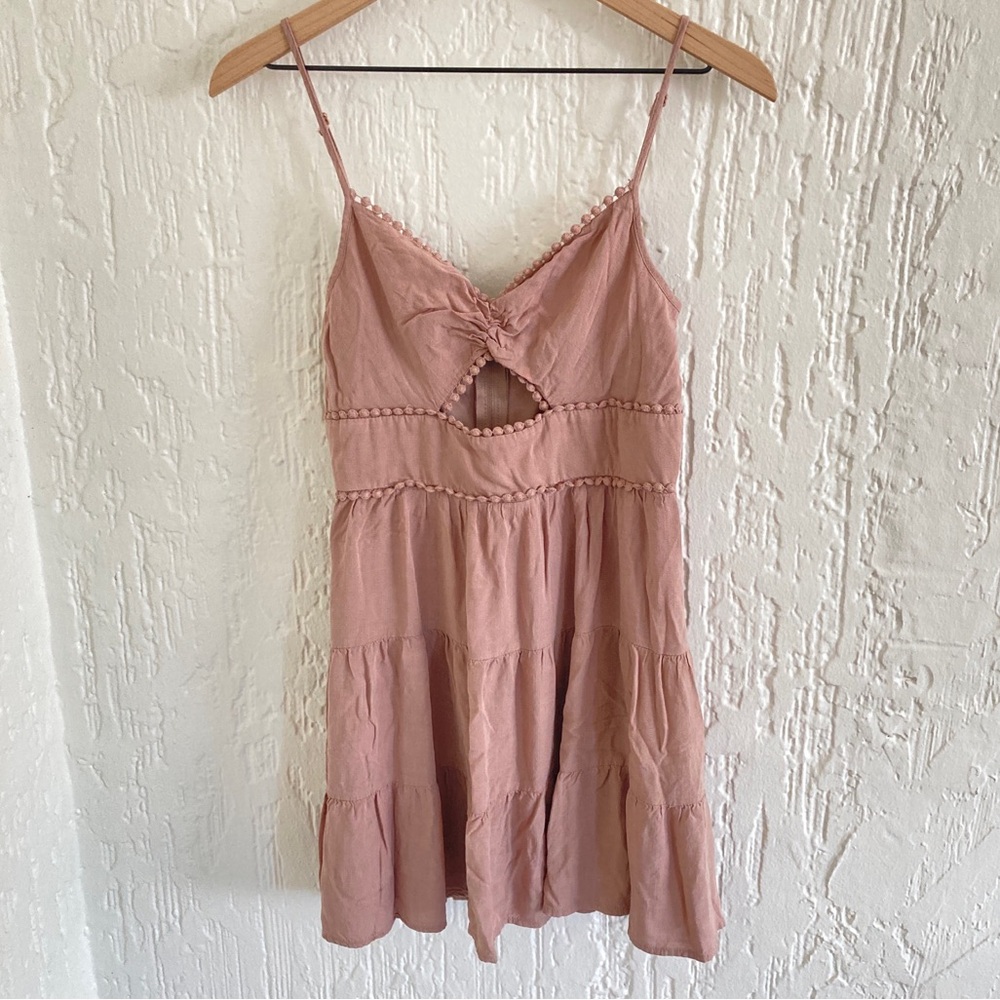 Trixxi Neutral Tan Brown Boho Mini Dress Size Medium